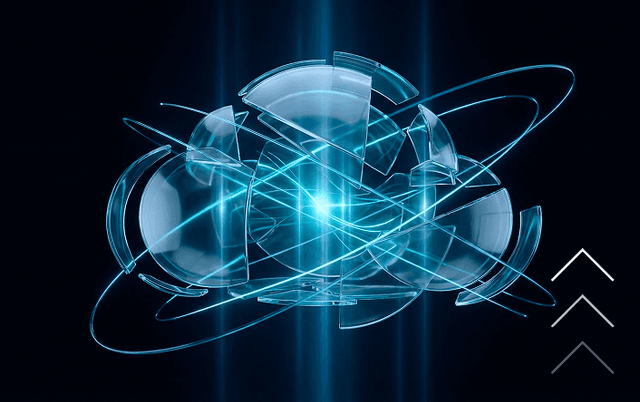Glass cloud surrounded by orbiting light, representing public cloud