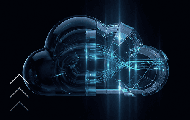 Glass cloud with flowing connections, representing hybrid cloud