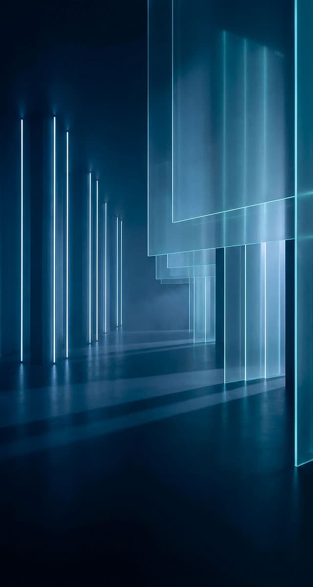 Glass corridor lit in blue