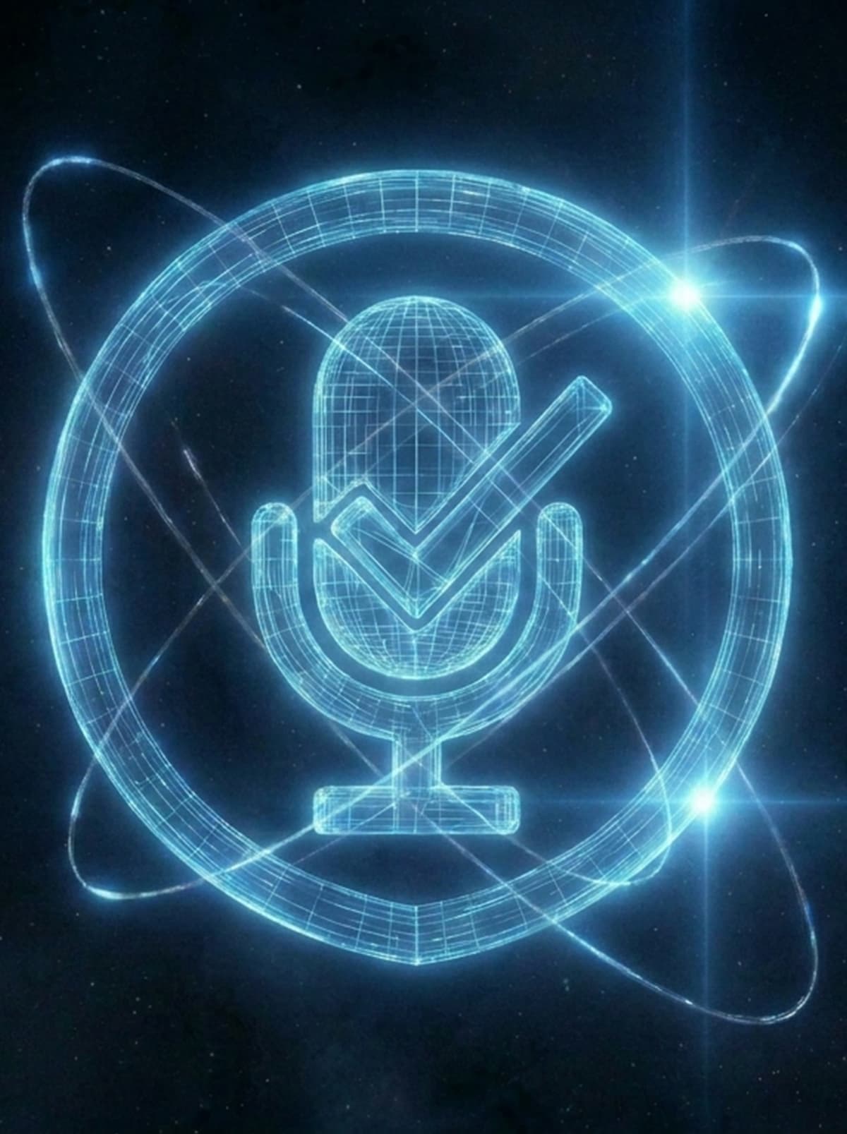 Glowing microphone with a check mark, representing compliant call recording