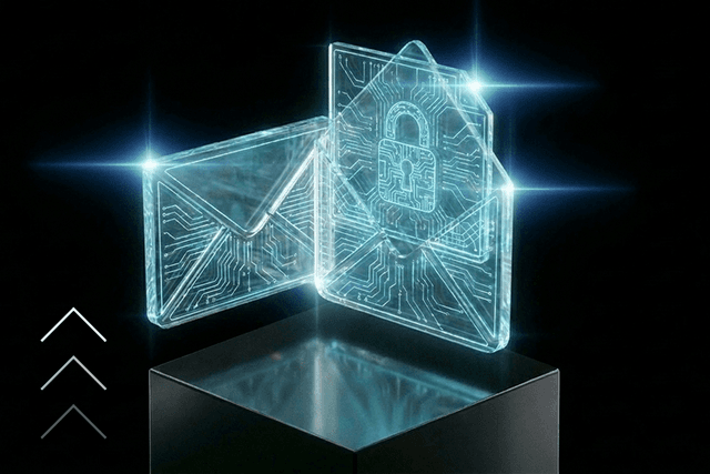 Glass envelope with a padlock, representing email security