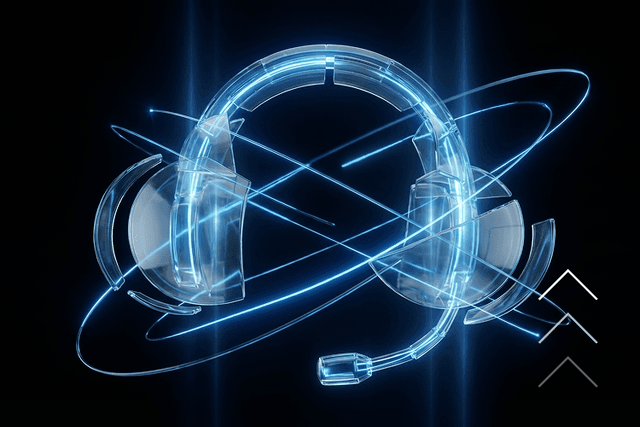 Glass headset encircled by light, representing VoIP telephony