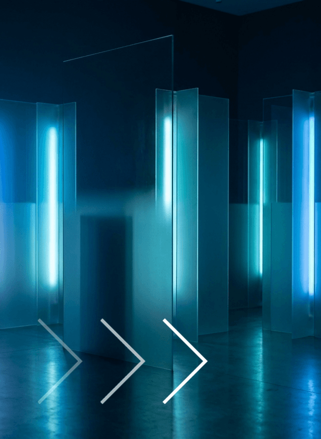 Corridor lit by vertical blue lights