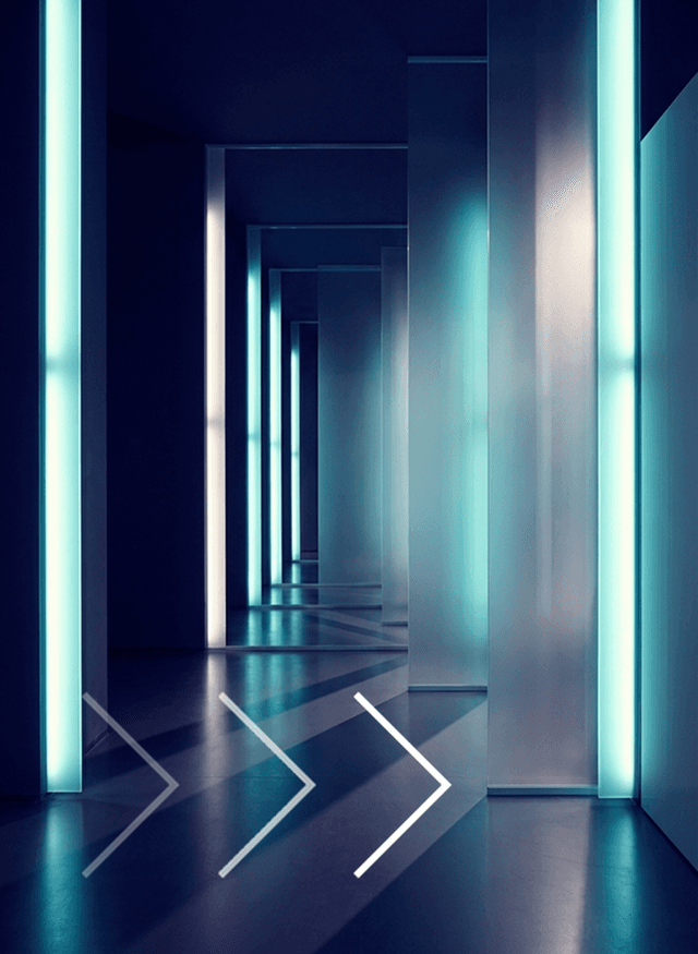 Corridor lit by vertical blue lights
