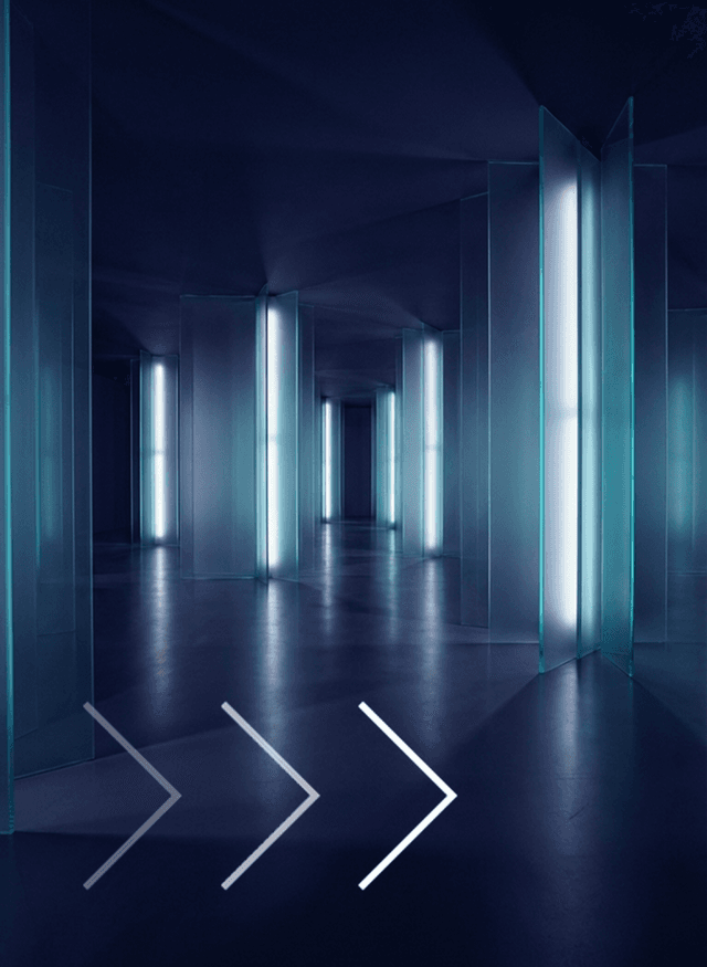 Corridor lit by vertical blue lights