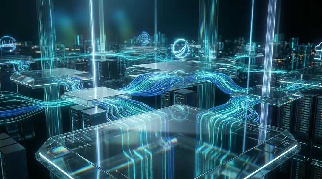 Illuminated fibre and network pathways across a data centre floor