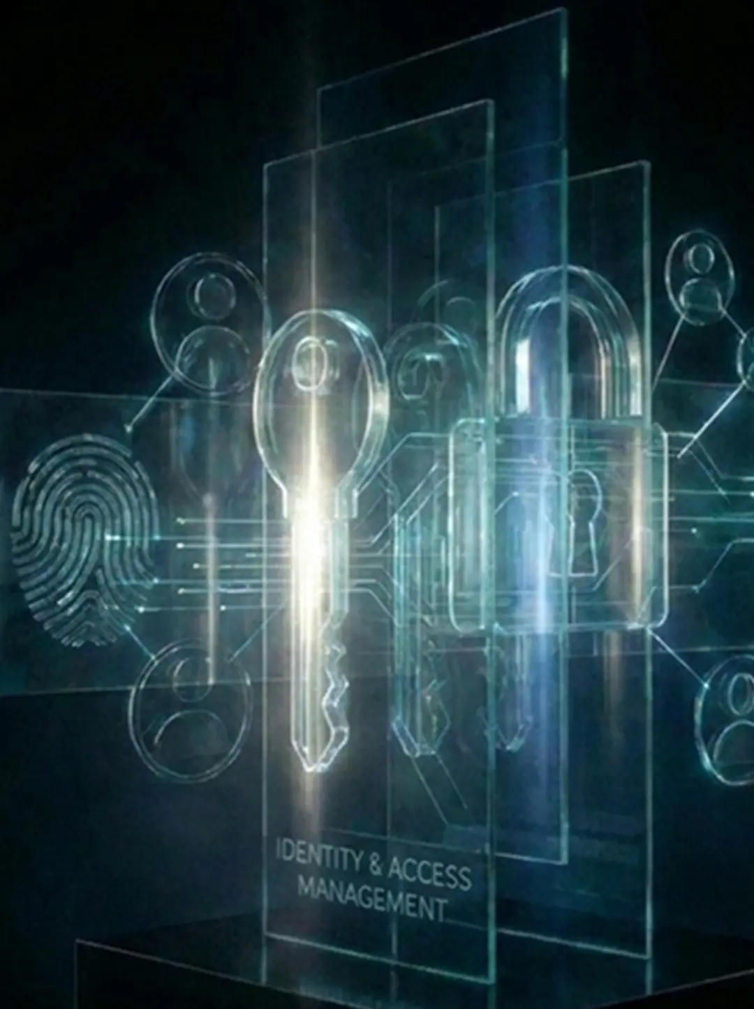 Glass panels with padlock and identity icons, representing identity and access management