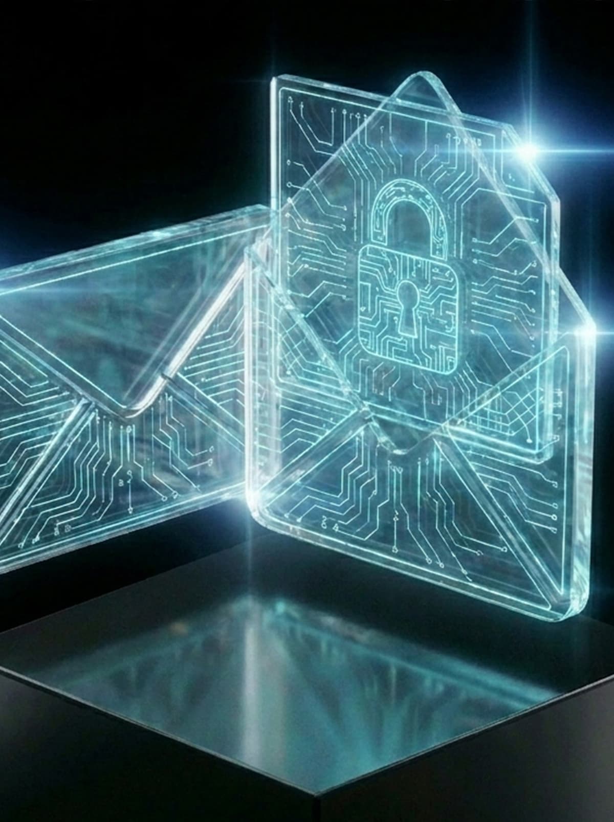 Glass envelope with a padlock, representing email security